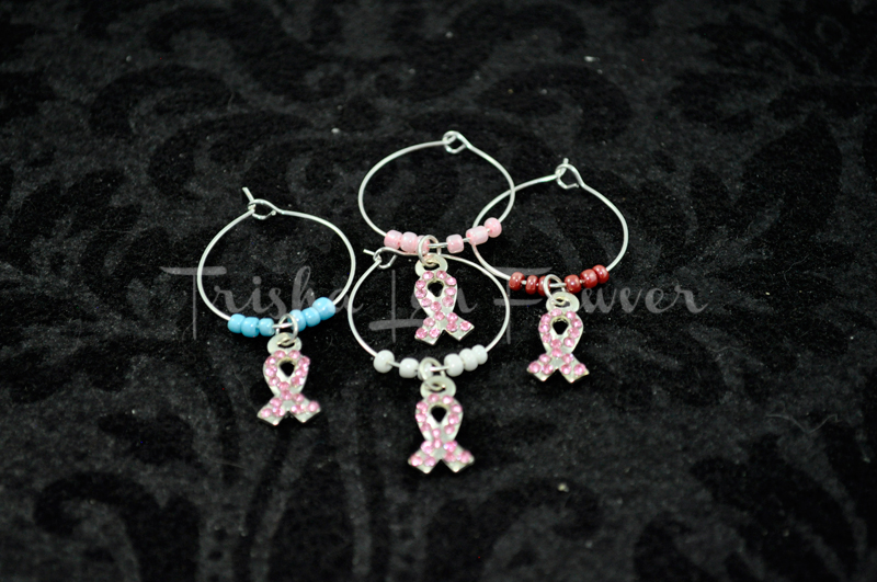 Breast Cancer Awareness Bling Ribbons Wine Charms (#1)