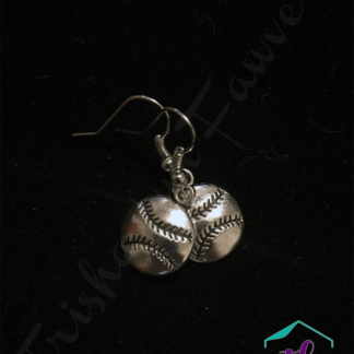 Silvertone Baseball Earrings