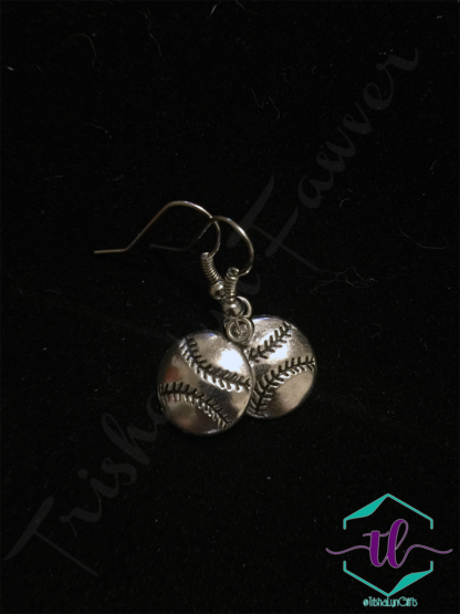 Silvertone Baseball Earrings