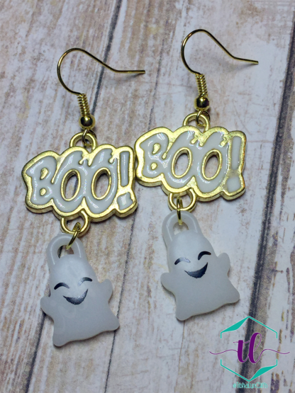 Gold Boo! Ghost Earrings