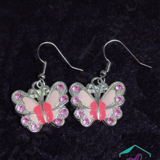 Jeweled Butterfly Earrings in Pink