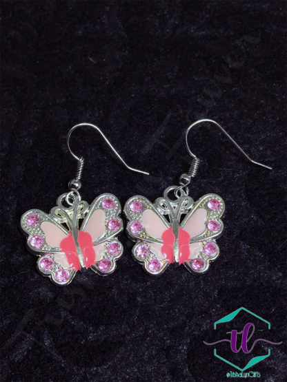 Jeweled Butterfly Earrings in Pink