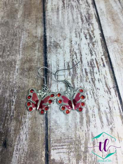 Jeweled Butterfly Earrings in Red