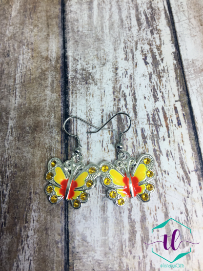 Jeweled Butterfly Earrings in Yellow
