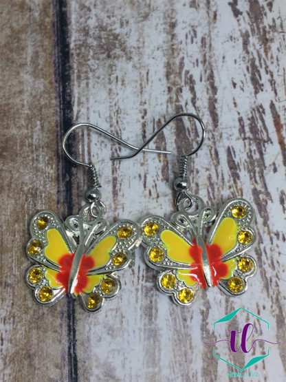 Jeweled Butterfly Earrings in Yellow