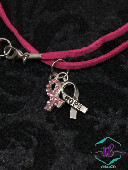 Pink Ribbon Hope Rose Suede Necklace