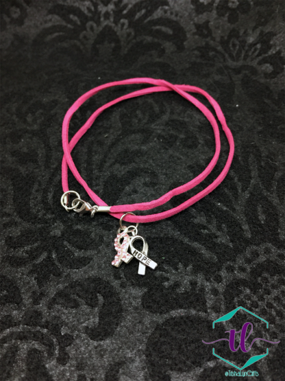 Pink Ribbon Hope Rose Suede Necklace
