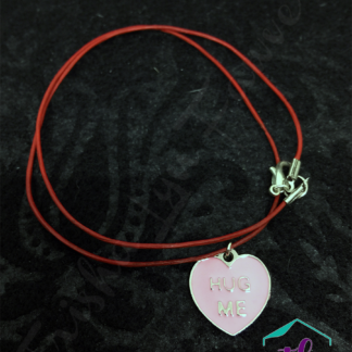 Hug Me Conversation Heart Red Leather Necklace