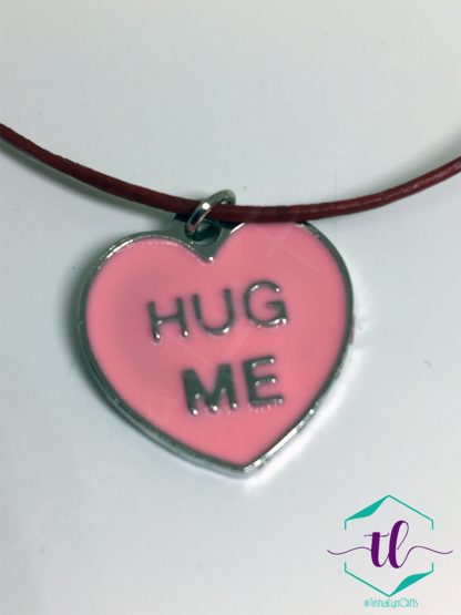 Hug Me Conversation Heart Red Leather Necklace