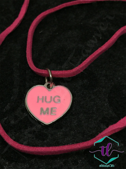 Hug Me Conversation Heart Rose Suede Necklace