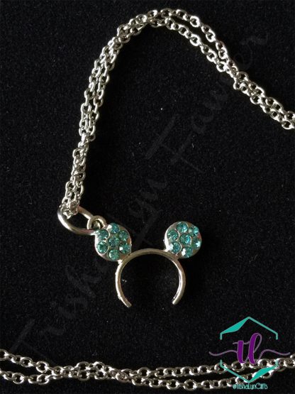 Minnie Ear Rhinestone Necklaces in Light Blue