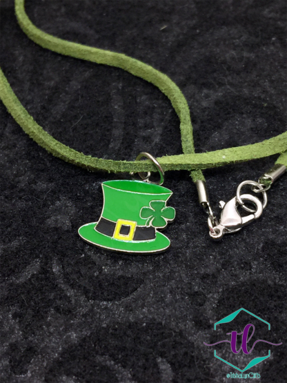 Leprachaun Top Hat Green Suede Necklace