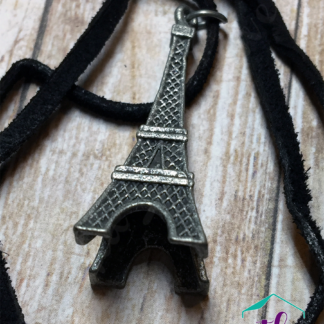 Victorian Eiffel Tower Black Suede Necklace