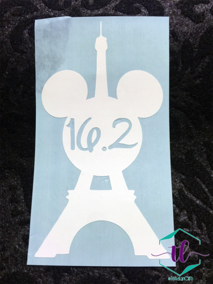 Eiffel Tower Mickey Marathon Distance Decal in White 16.2