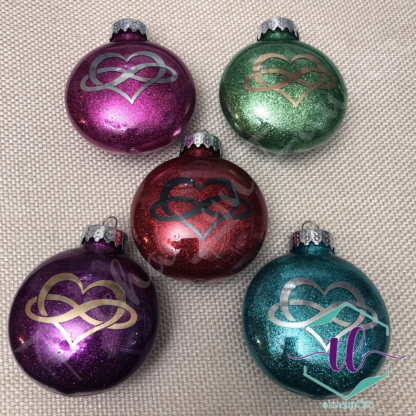 Custom Glitter Ornaments in Hot Pink, Green, Red, Purple, & Turquoise