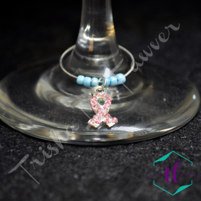 Breast Cancer Awareness Bling Ribbons Wine Charms (#1)