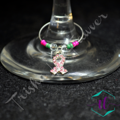 Breast Cancer Awareness Bling Ribbons Wine Charms (#2)