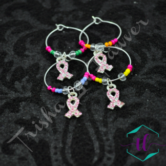 Breast Cancer Awareness Bling Ribbons Wine Charms (#2)