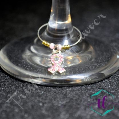 Breast Cancer Awareness Bling Ribbons Wine Charms (#3)