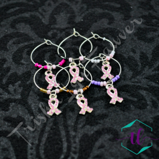 Breast Cancer Awareness Bling Ribbons Wine Charms (#3)